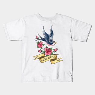 Love Tattoo with Swallow and Branch of Rose Kids T-Shirt